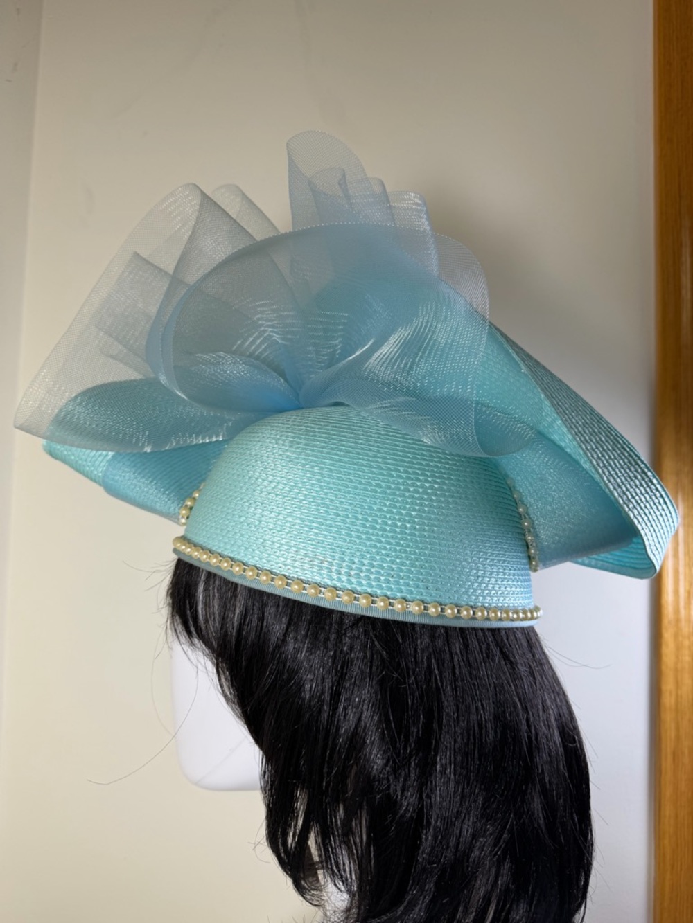 Aqua Women’s Statement Fascinator Hat with Pearl Trim - Picture 6 of 7